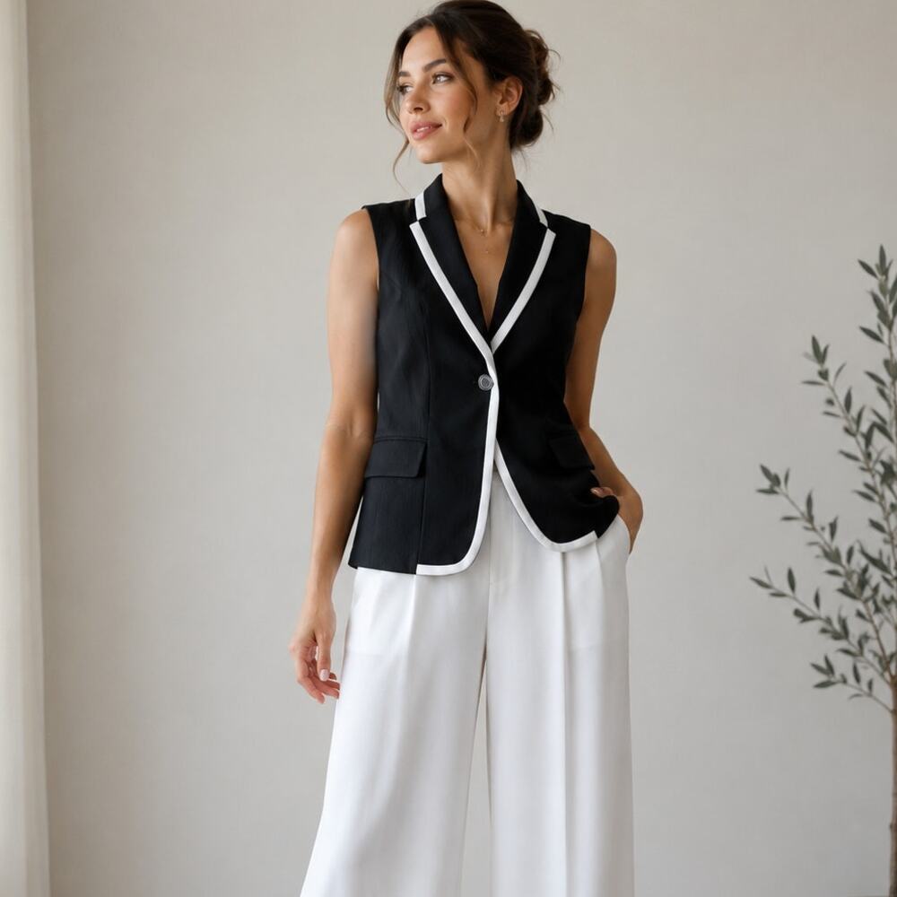 Etcetera Deuce Black & White Vest, $275 Sz 2 Corp Career